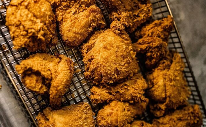 golden fried chicken on a grill