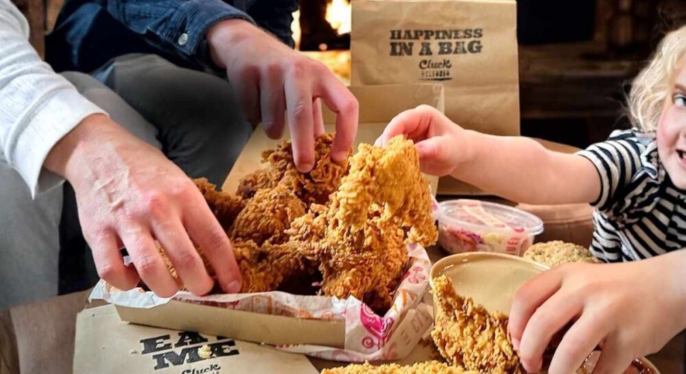 fried chicken delivery to a Calgary home with a cozy family
