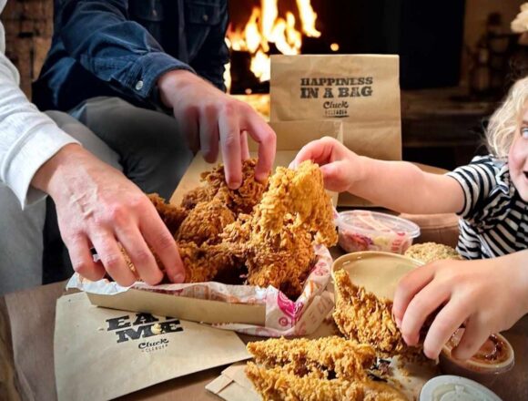 fried chicken delivery to a Calgary home with a cozy family